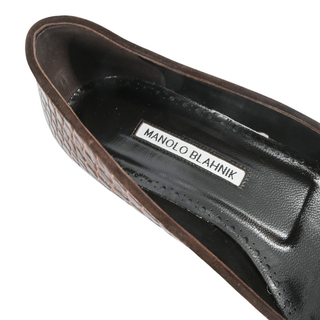 MANOLO BLAHNIK | Croc-Embossed Leather Buckle Flats