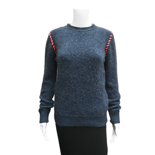 THE ELDER STATESMAN | Navy Blue & Red Stitch Cashmere Sweater