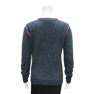 THE ELDER STATESMAN | Navy Blue & Red Stitch Cashmere Sweater