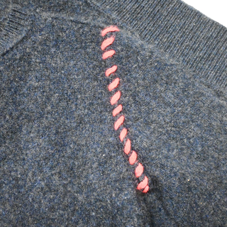 THE ELDER STATESMAN | Navy Blue & Red Stitch Cashmere Sweater