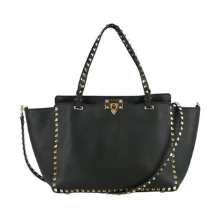 Black Rockstud Leather Tote Bag