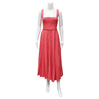 LELA ROSE | Gingham Square-Neck Wool Dress