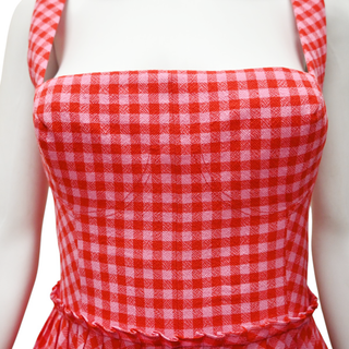 Gingham Square-Neck Wool Dress