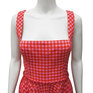 Gingham Square-Neck Wool Dress