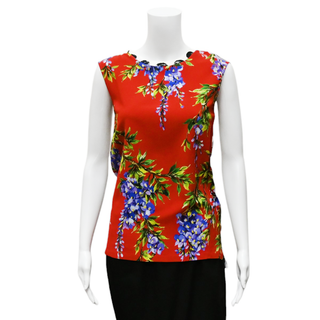 DOLCE & GABBANA | Red Floral & Polka Dot Crepe Sleeveless Blouse