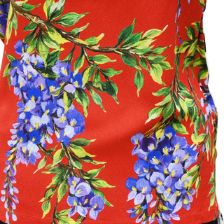 DOLCE & GABBANA | Red Floral & Polka Dot Crepe Sleeveless Blouse