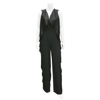 ALICE + OLIVIA | Black Satin-Trim Jumpsuit