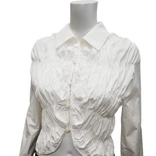 KHAITE | Brena White Smocked Top