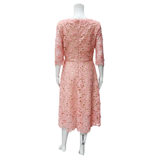 OSCAR DE LA RENTA | Pink Floral Lace Midi Dress