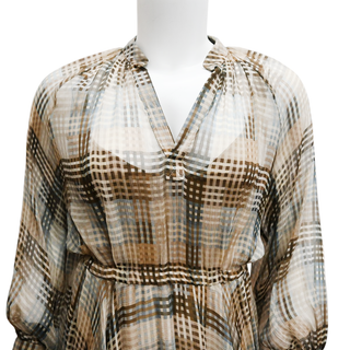 BRUNELLO CUCINELLI | Sheer Plaid Print Shirt Dress