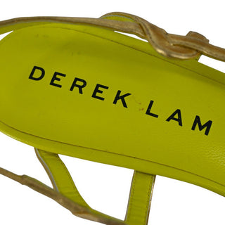 DEREK LAM | Gold Metallic Leather Kitten Sandal Heels