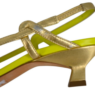 DEREK LAM | Gold Metallic Leather Kitten Sandal Heels