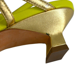 DEREK LAM | Gold Metallic Leather Kitten Sandal Heels