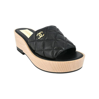 CHANEL | CC Quilted Leather Slide Wedges