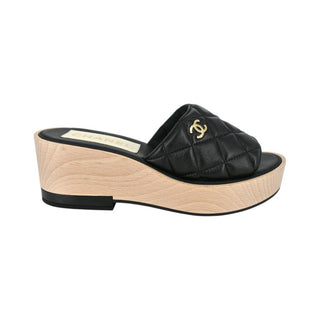 CHANEL | CC Quilted Leather Slide Wedges