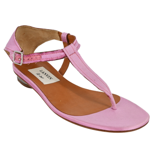 LANVIN | Pink Satin T-Strap Sandals