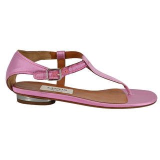 LANVIN | Pink Satin T-Strap Sandals