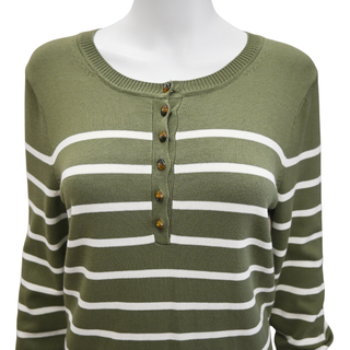 VERONICA BEARD | Green Dianora Striped Knit Henley Top