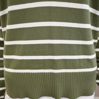 VERONICA BEARD | Green Dianora Striped Knit Henley Top