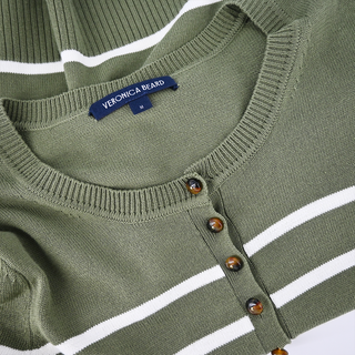 VERONICA BEARD | Green Dianora Striped Knit Henley Top