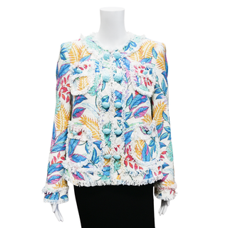 Multicolor Palm-Print Tweed Jacket