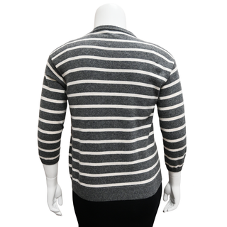 BRUNELLO CUCINELLI | Gray Striped Knit Cashmere Sweater