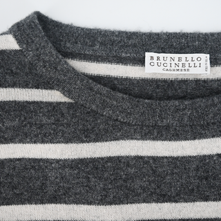 BRUNELLO CUCINELLI | Gray Striped Knit Cashmere Sweater