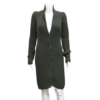 LOEWE | Green Long Rib Knit Cardigan