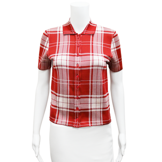 LOEWE | Red Plaid-Check Jacquard Polo Top