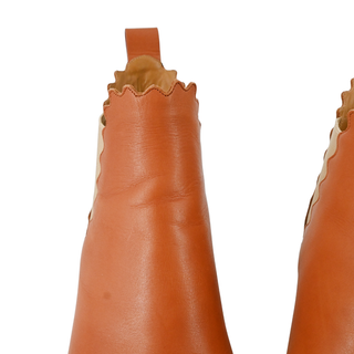CHLOE | Tan Leather Scalloped-Trim Ankle Booties