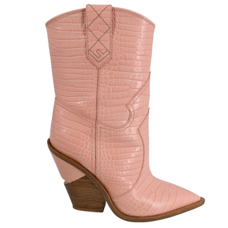 FENDI | Pink Embossed Leather Western Boots