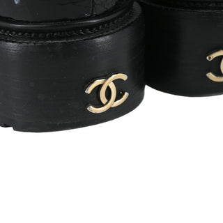 CHANEL | Crackled Leather Shearling-Trim CC Booties