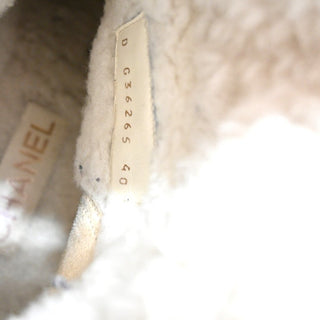 CHANEL | Crackled Leather Shearling-Trim CC Booties
