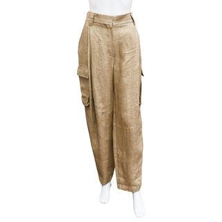 BRUNELLO CUCINELLI | Gold Shimmer Linen-Blend Pants