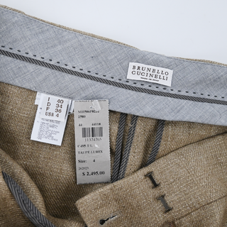 BRUNELLO CUCINELLI | Gold Shimmer Linen-Blend Pants