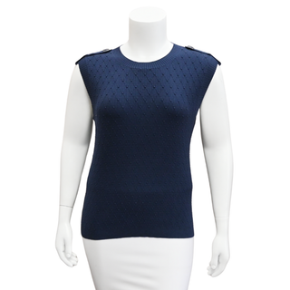 CHANEL | Navy Quilted-Stitch Sleeveless Top