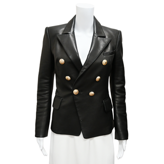 BALMAIN | Black Double-Breasted Leather Blazer