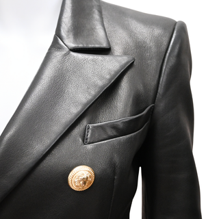 BALMAIN | Black Double-Breasted Leather Blazer