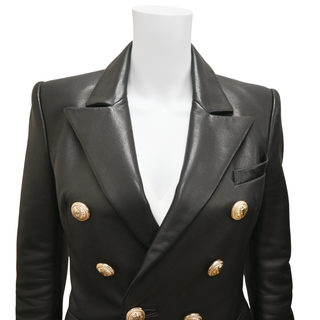 BALMAIN | Black Double-Breasted Leather Blazer