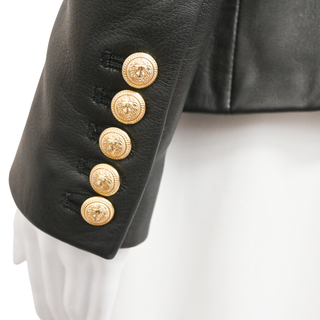 BALMAIN | Black Double-Breasted Leather Blazer