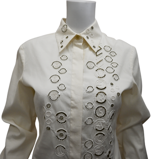 VERSACE | Embellished Ivory Button-Up Blouse