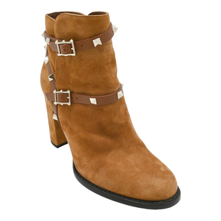 VALENTINO | Tan Suede Rockstud Strap Booties