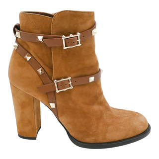 VALENTINO | Tan Suede Rockstud Strap Booties