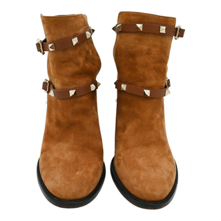 VALENTINO | Tan Suede Rockstud Strap Booties
