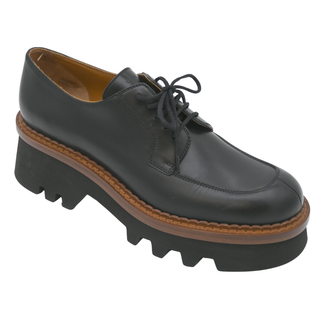 Owena Black Leather Lace-Up Loafers