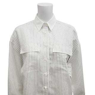 BRUNELLO CUCINELLI | Striped Metallic Sheer Button-Up Blouse