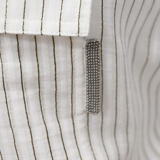 BRUNELLO CUCINELLI | Striped Metallic Sheer Button-Up Blouse