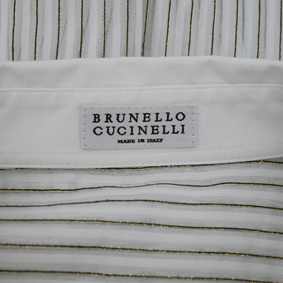 BRUNELLO CUCINELLI | Striped Metallic Sheer Button-Up Blouse
