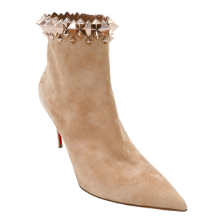 CHRISTIAN LOUBOUTIN | Firmamma Nude Suede Studded-Cuff Booties