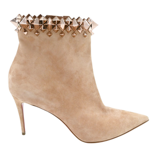 CHRISTIAN LOUBOUTIN | Firmamma Nude Suede Studded-Cuff Booties